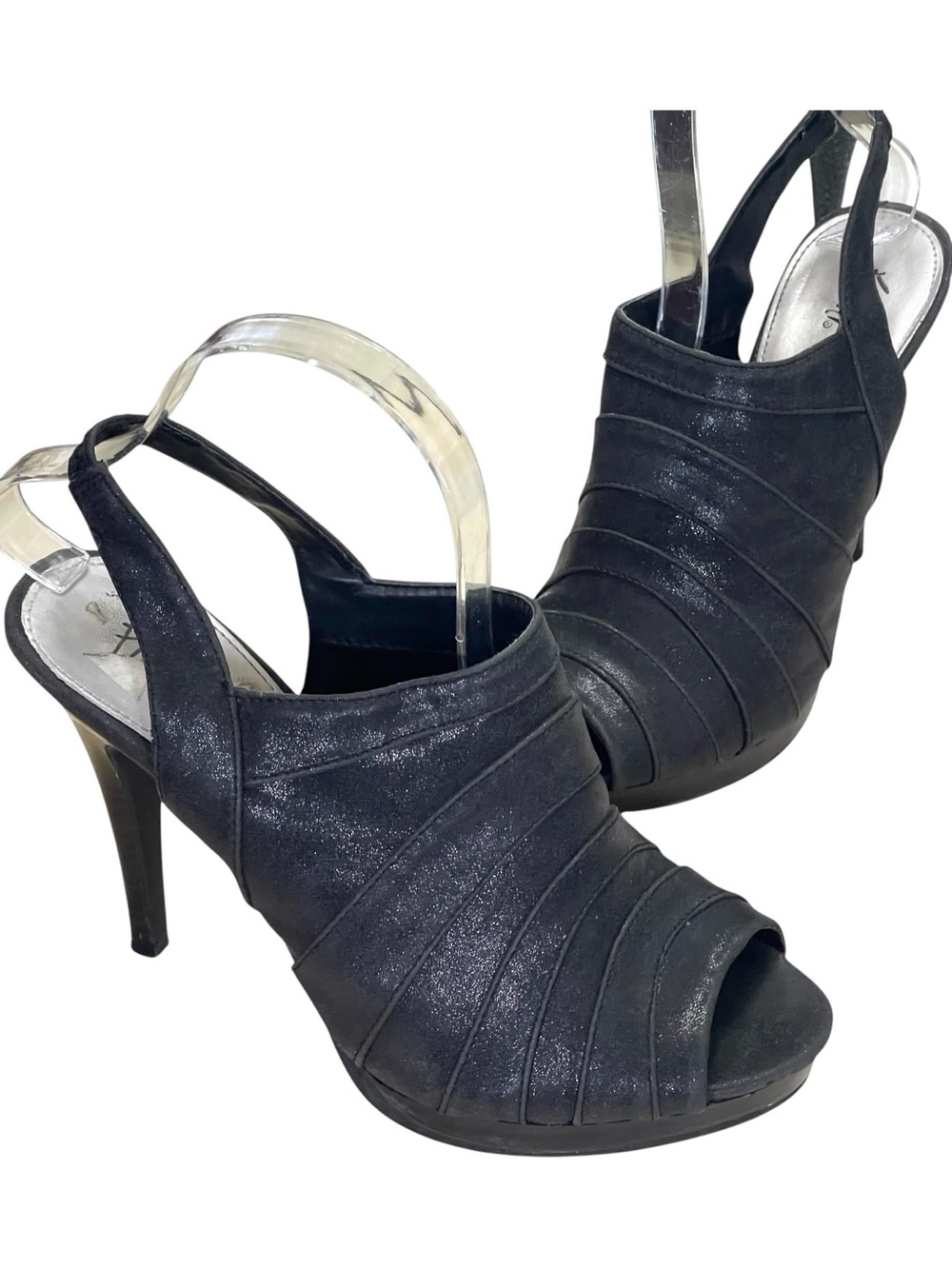 FIONI Clothing Gun Metal Black Peep-Toe Slingback High Heels - Picture 2 of 7